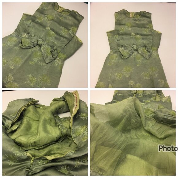 Vintage 50s 60s Green Party Dress with Bow Wiggle Cocktail Holiday Christmas (IB - Picture 4 of 16